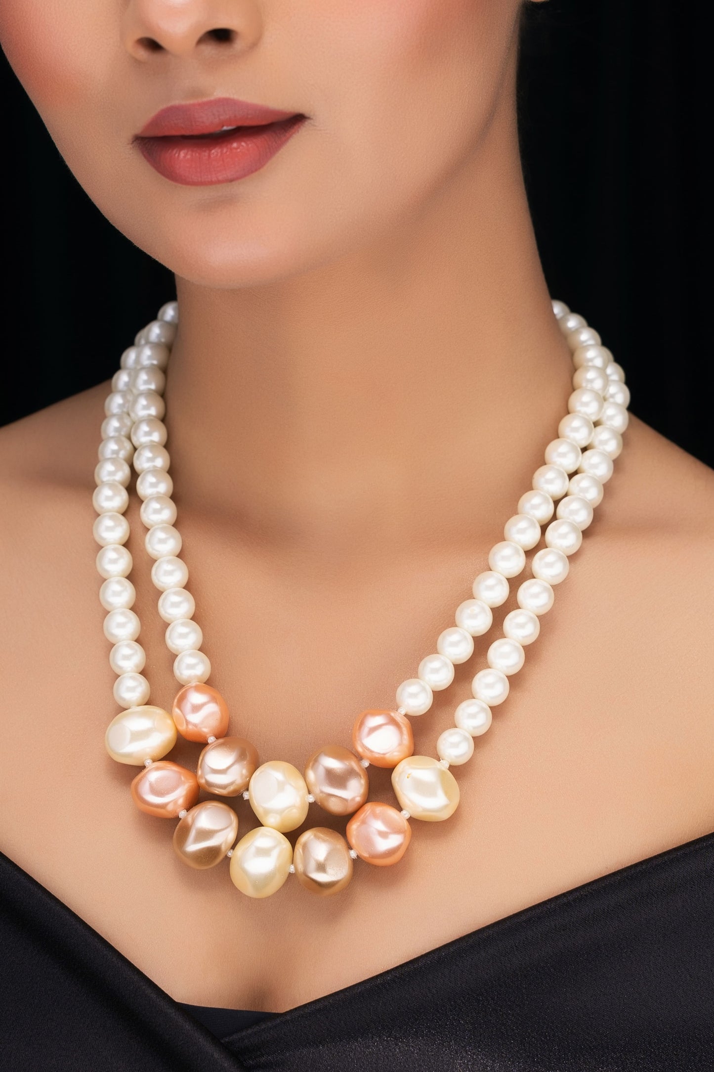 DOUBLE LINE SHELL PEARL NECKLACE