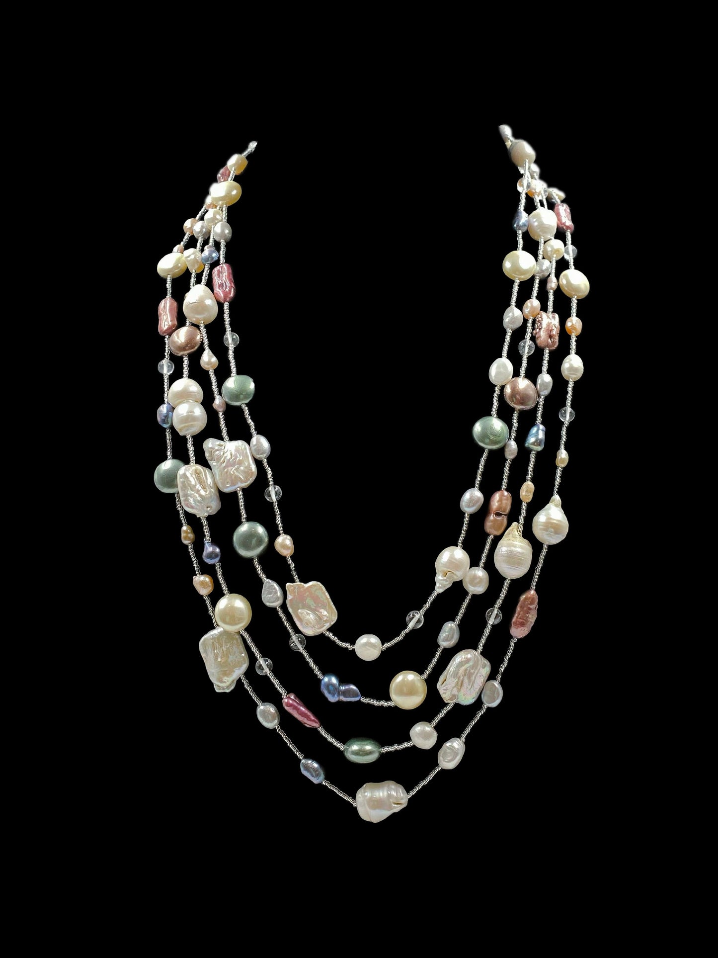 MULTICOLOR FRESHWATER PEARL LAYERED NECKLACE