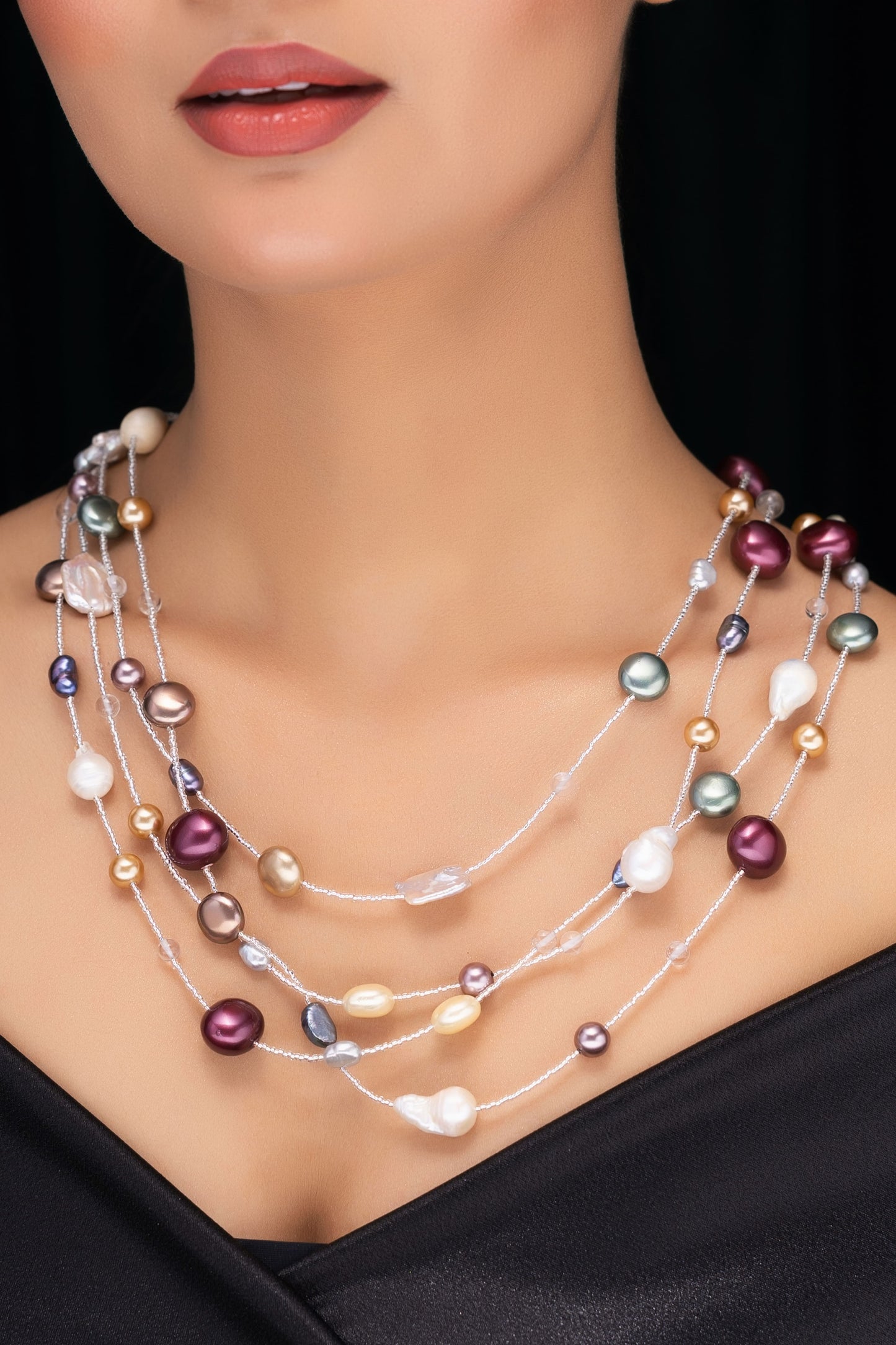 MULTICOLOR FRESHWATER PEARL LAYERED NECKLACE