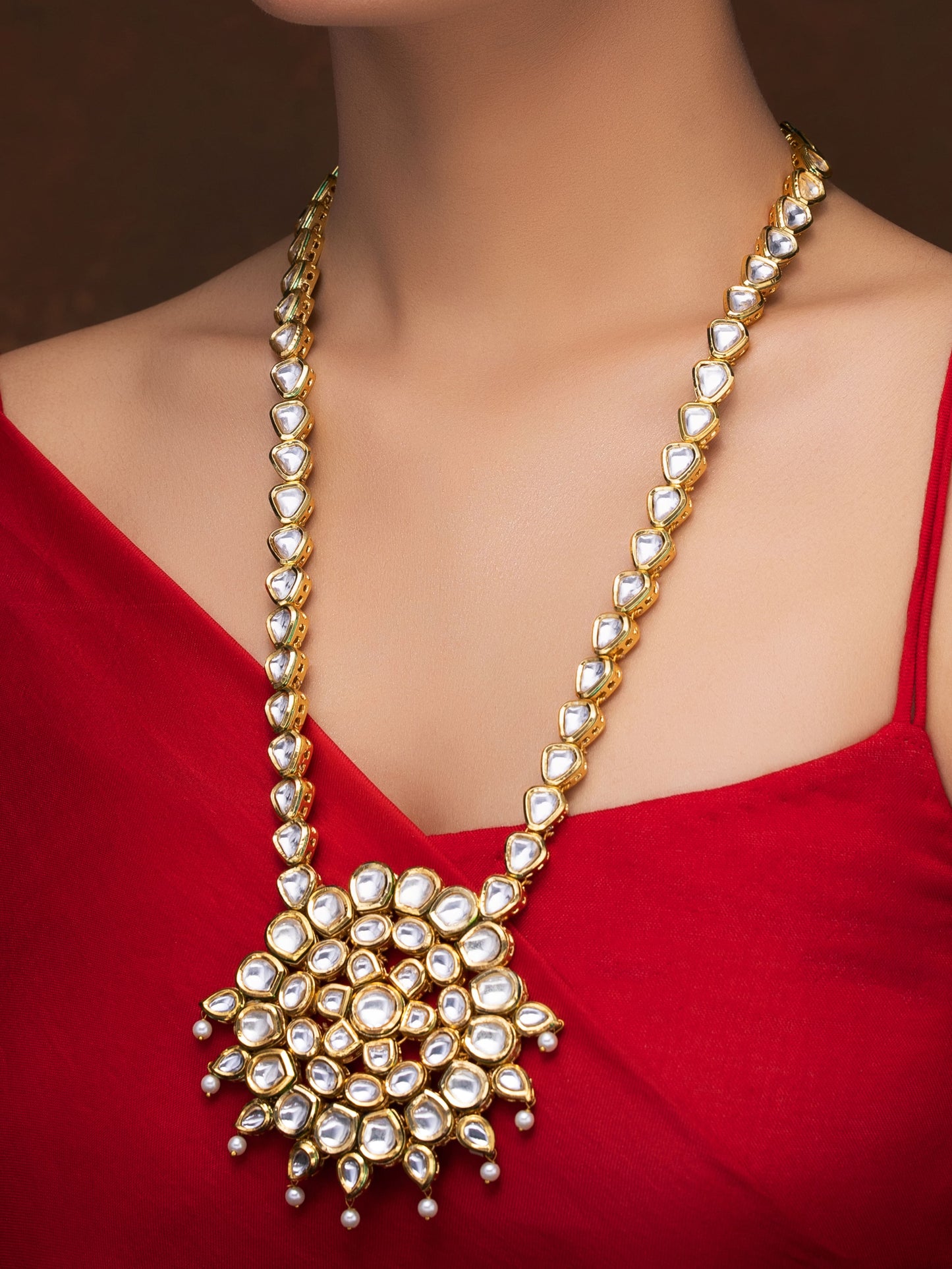 KUNDAN LONG NECKLACE WITH EARRINGS