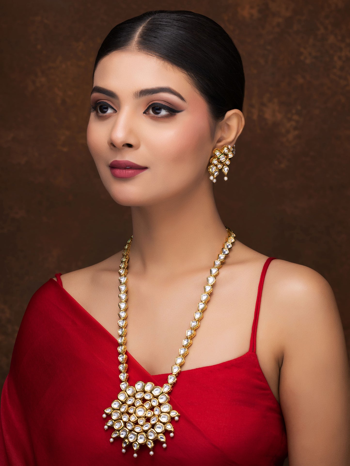 KUNDAN LONG NECKLACE WITH EARRINGS