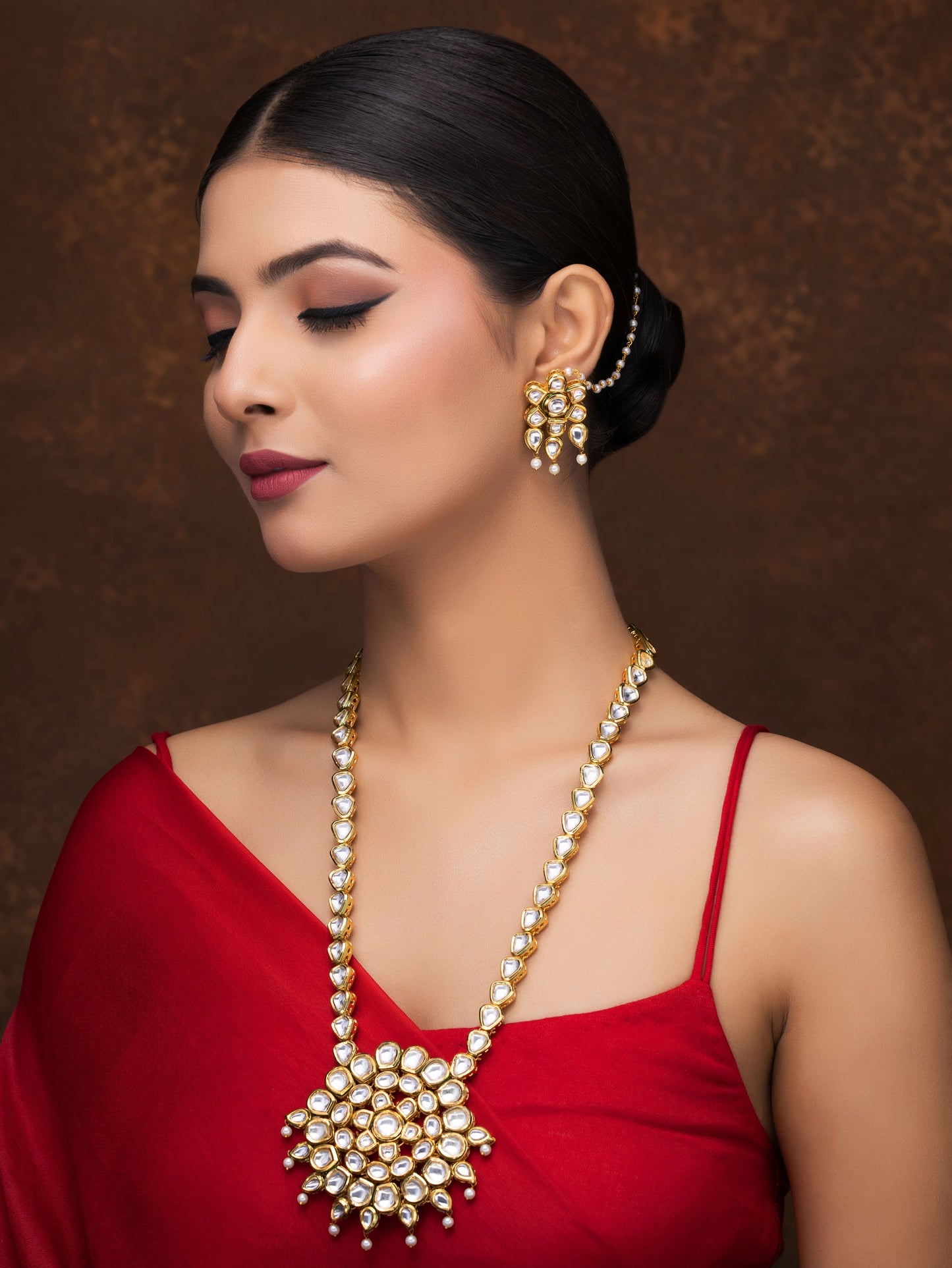 KUNDAN LONG NECKLACE WITH EARRINGS