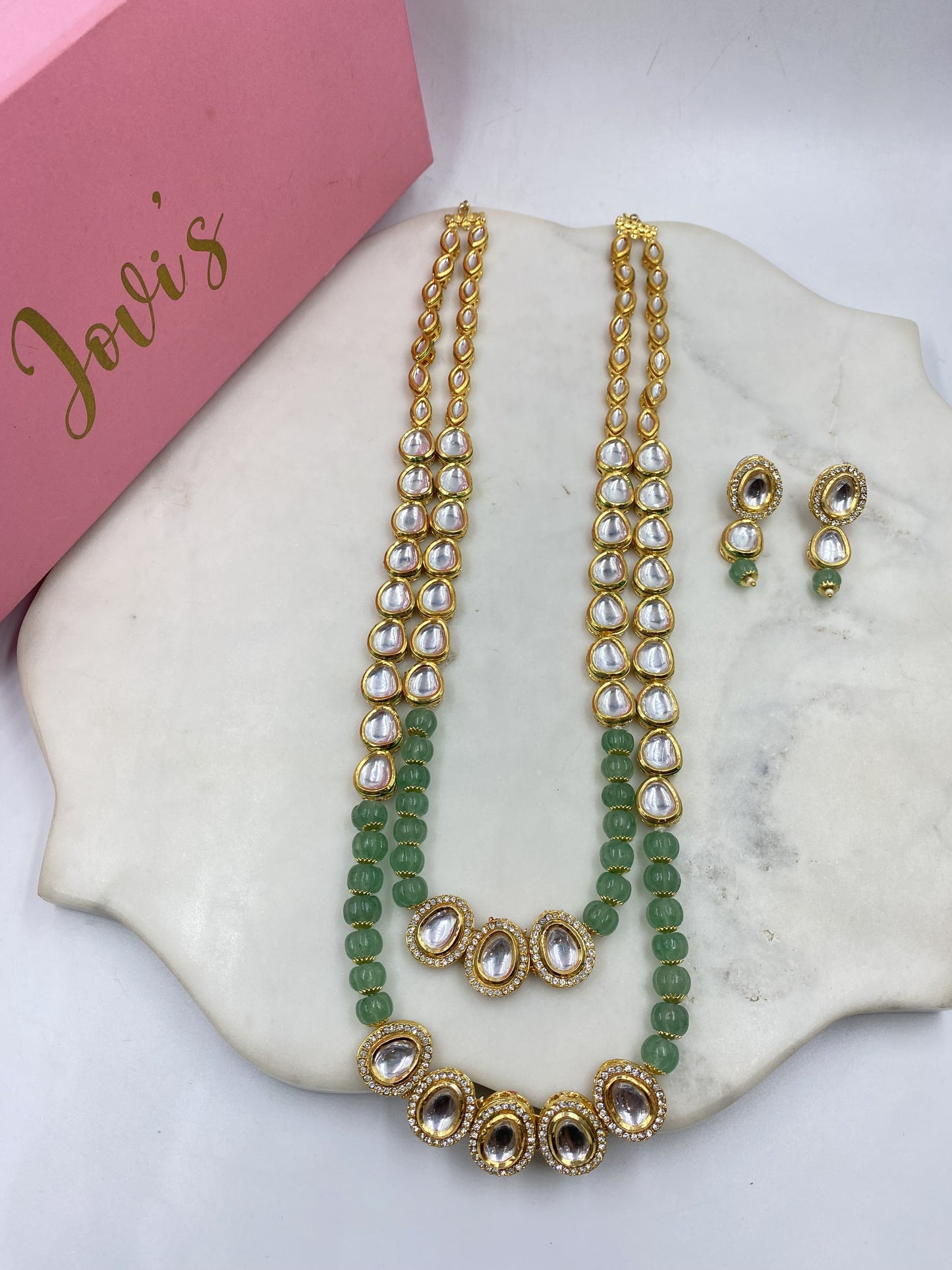 MELON AND KUNDAN NECKLACE WITH EARRINGS