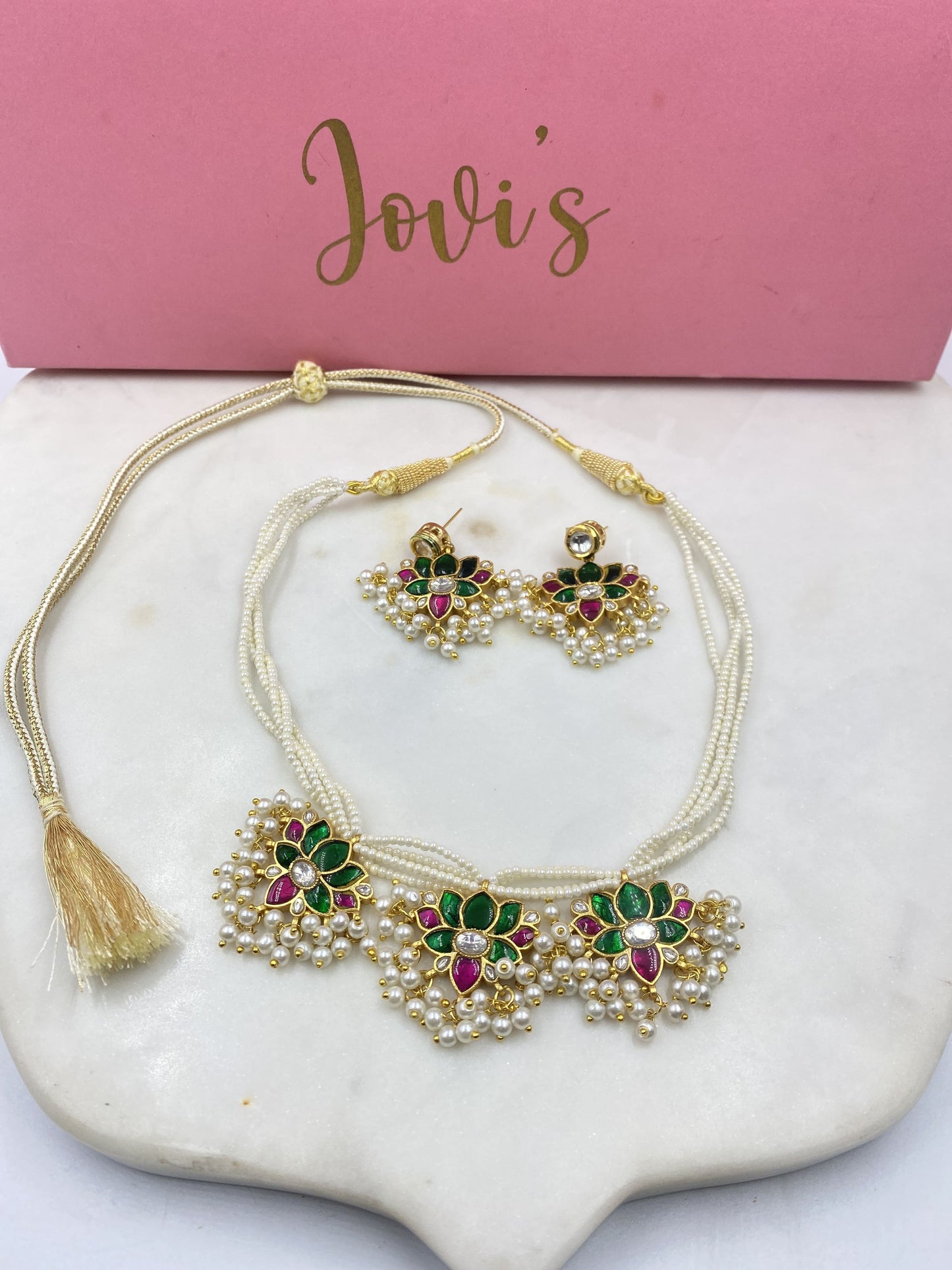 KUNDAN MEENAKARI NECKLACE WITH EARRINGS