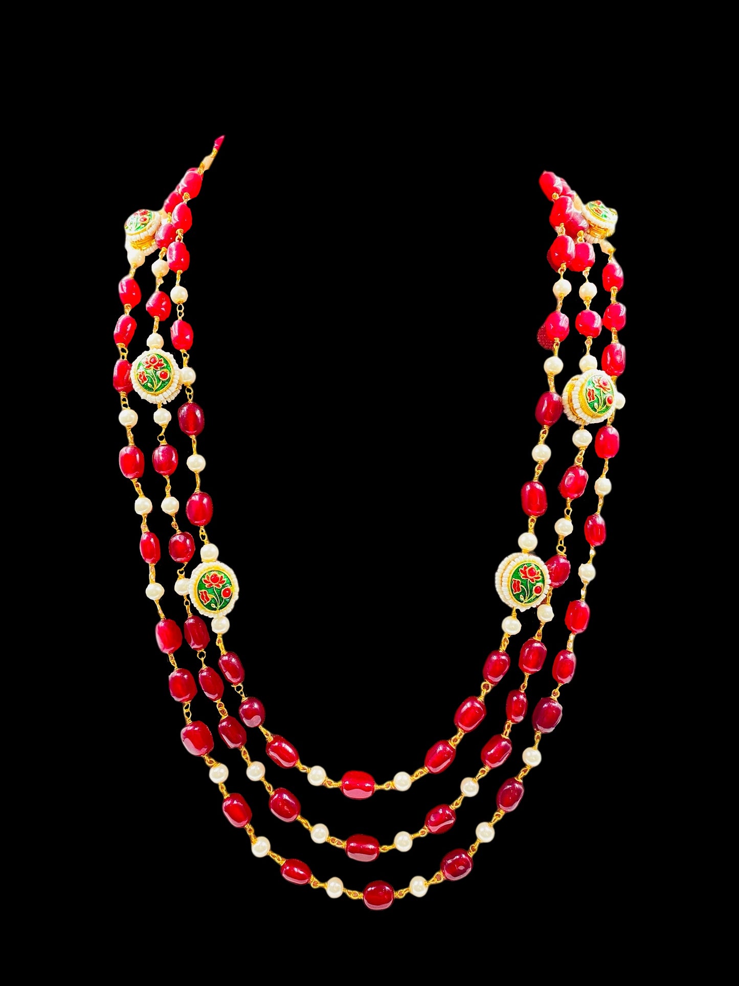 RED QUARTZ AND KUNDAN NECKLACE WITH EARRINGS