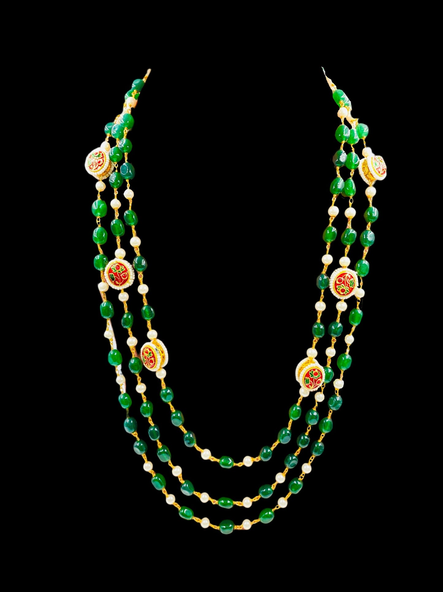 GREEN QUARTZ AND KUNDAN NECKLACE WITH EARRINGS