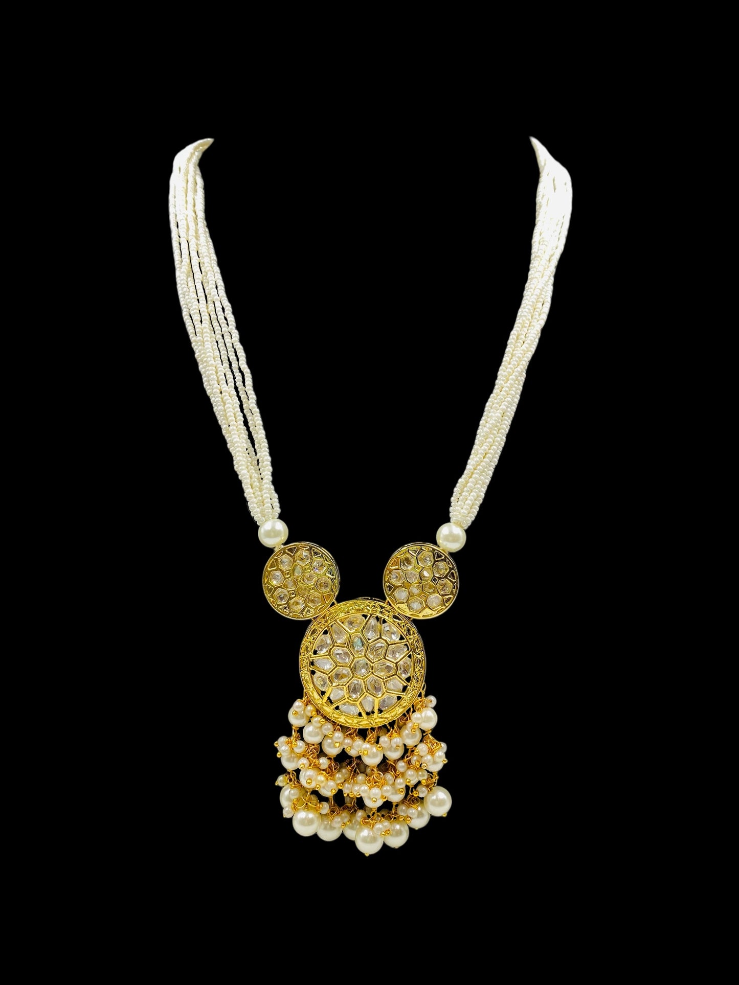 POLKI AND PEARL LONG NECKLACE WITH EARRINGS