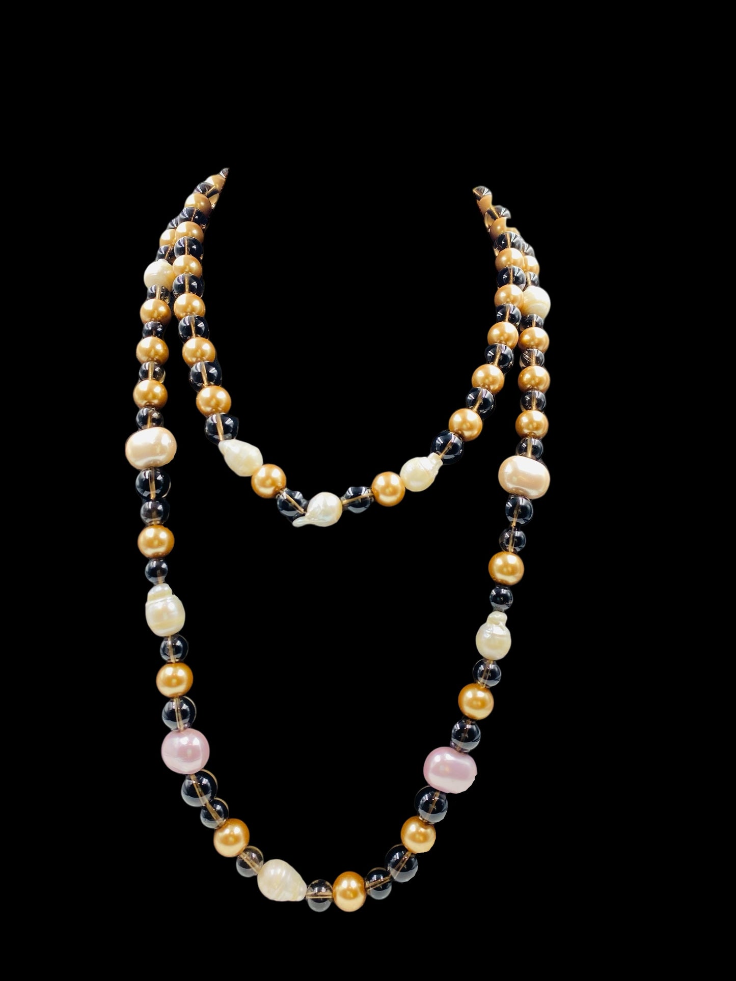 SMOKY TOPAZ, FRESHWATER PEARLS AND SHELL PEARL NECKLACE