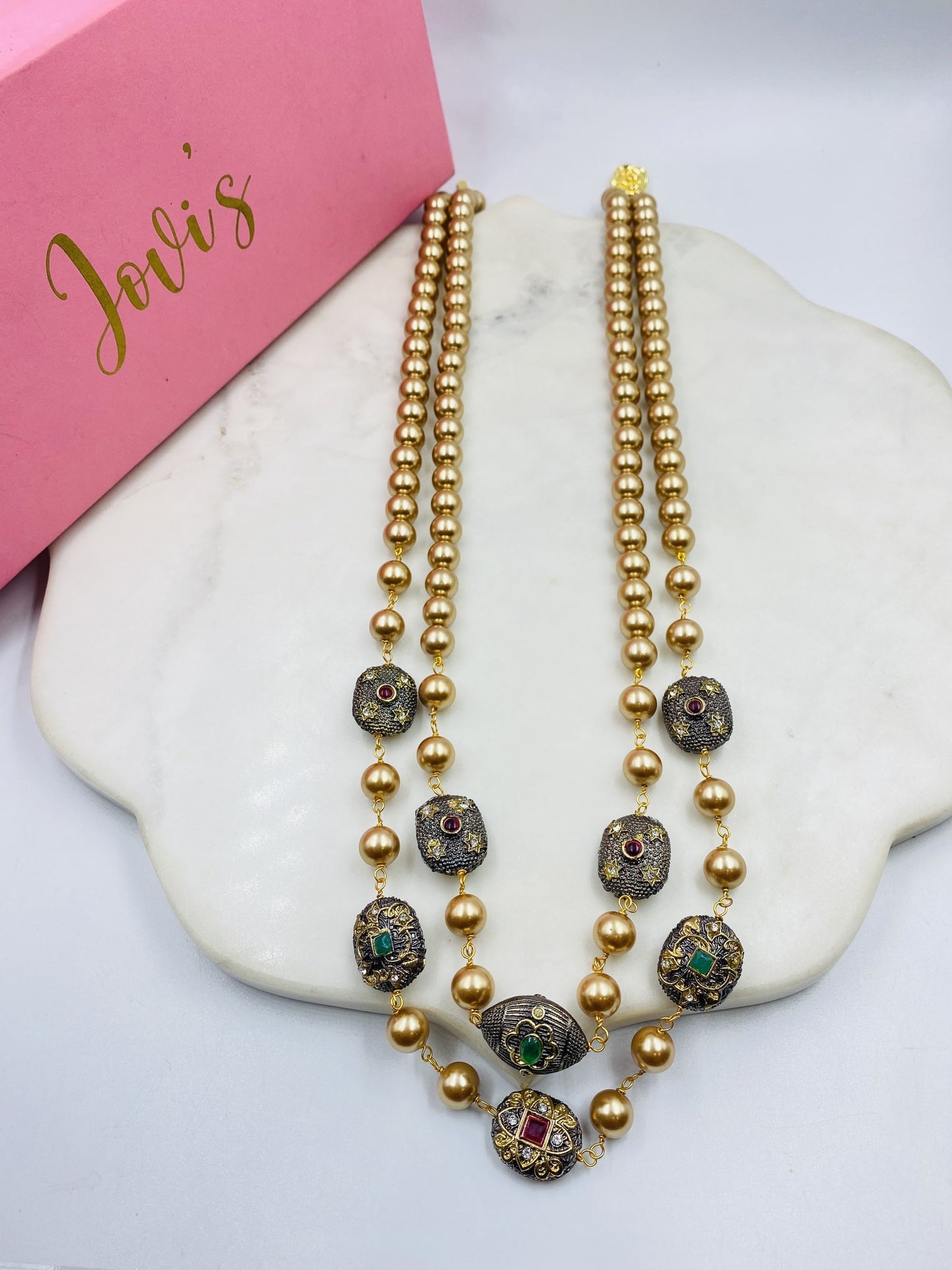 DOUBLE LINE GREY SHELL PEARL NECKLACE