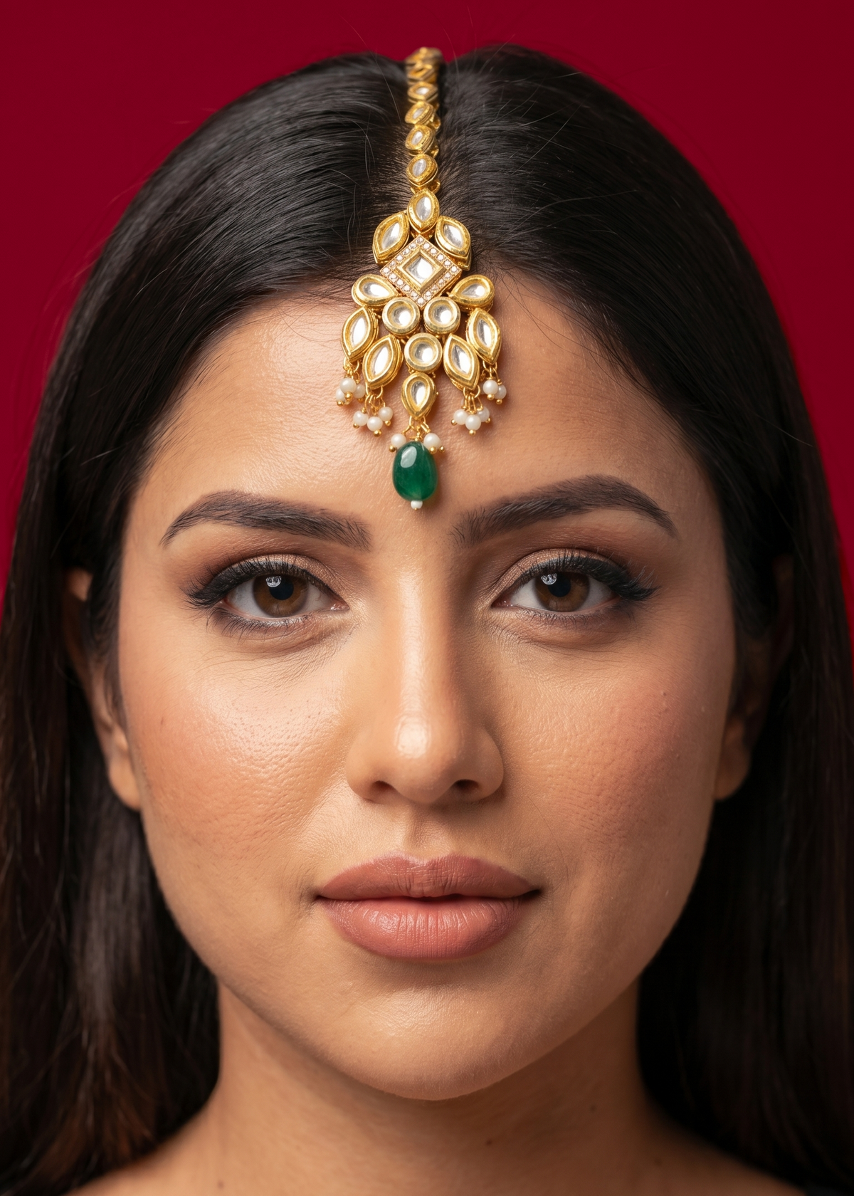 Kundan With Green Drop Mangtika