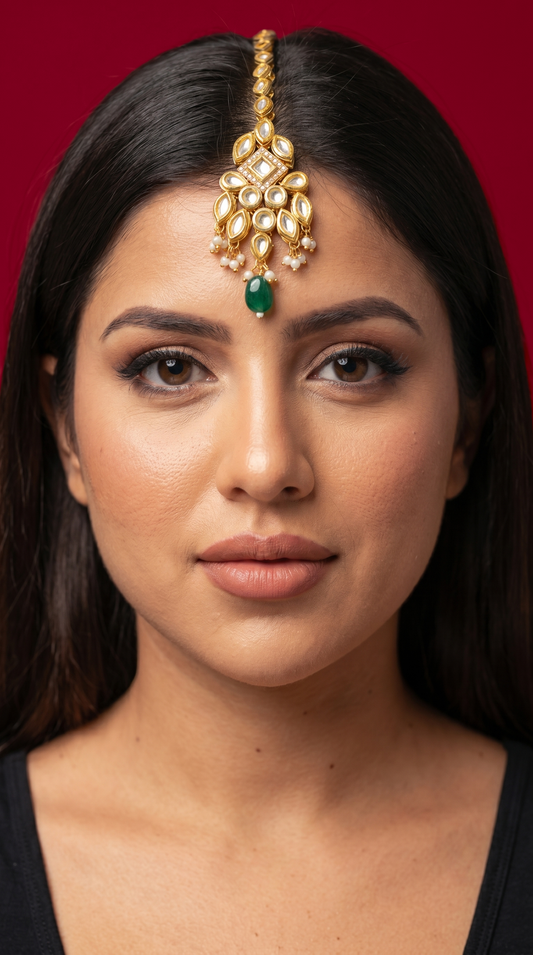 Kundan With Green Drop Mangtika