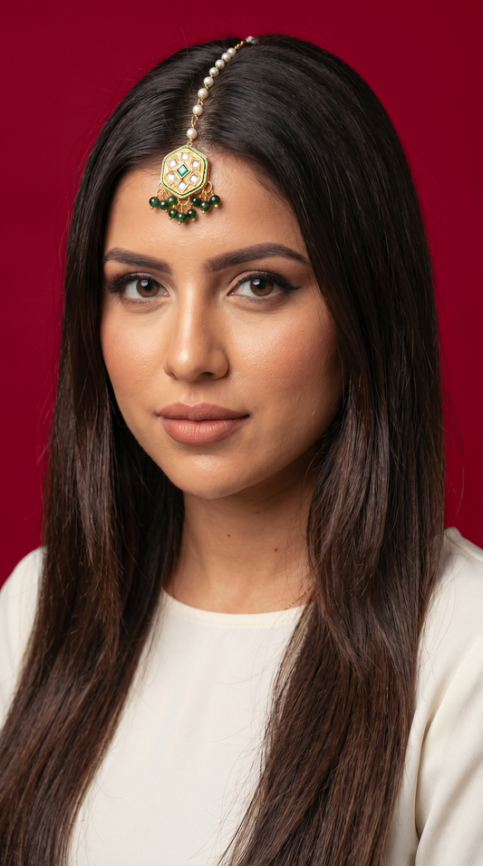Kundan With Green Drop Mangtika