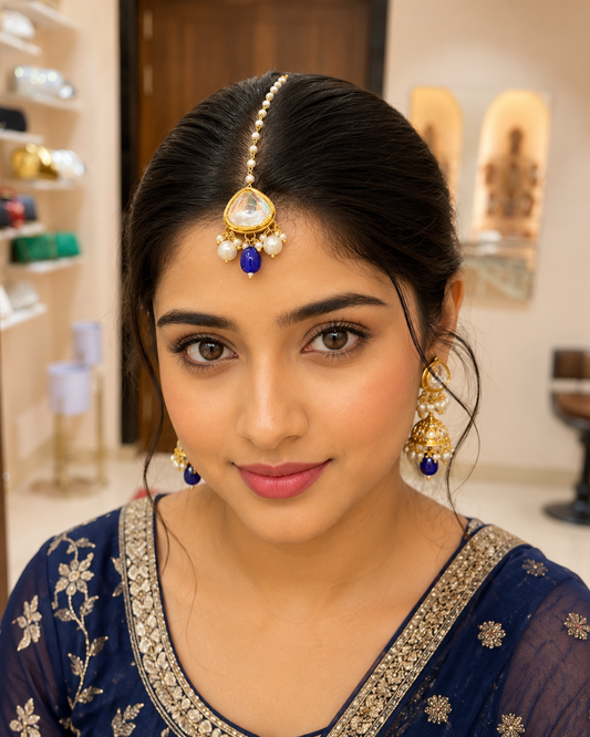 Kundan With Blue & White Pearl Drop