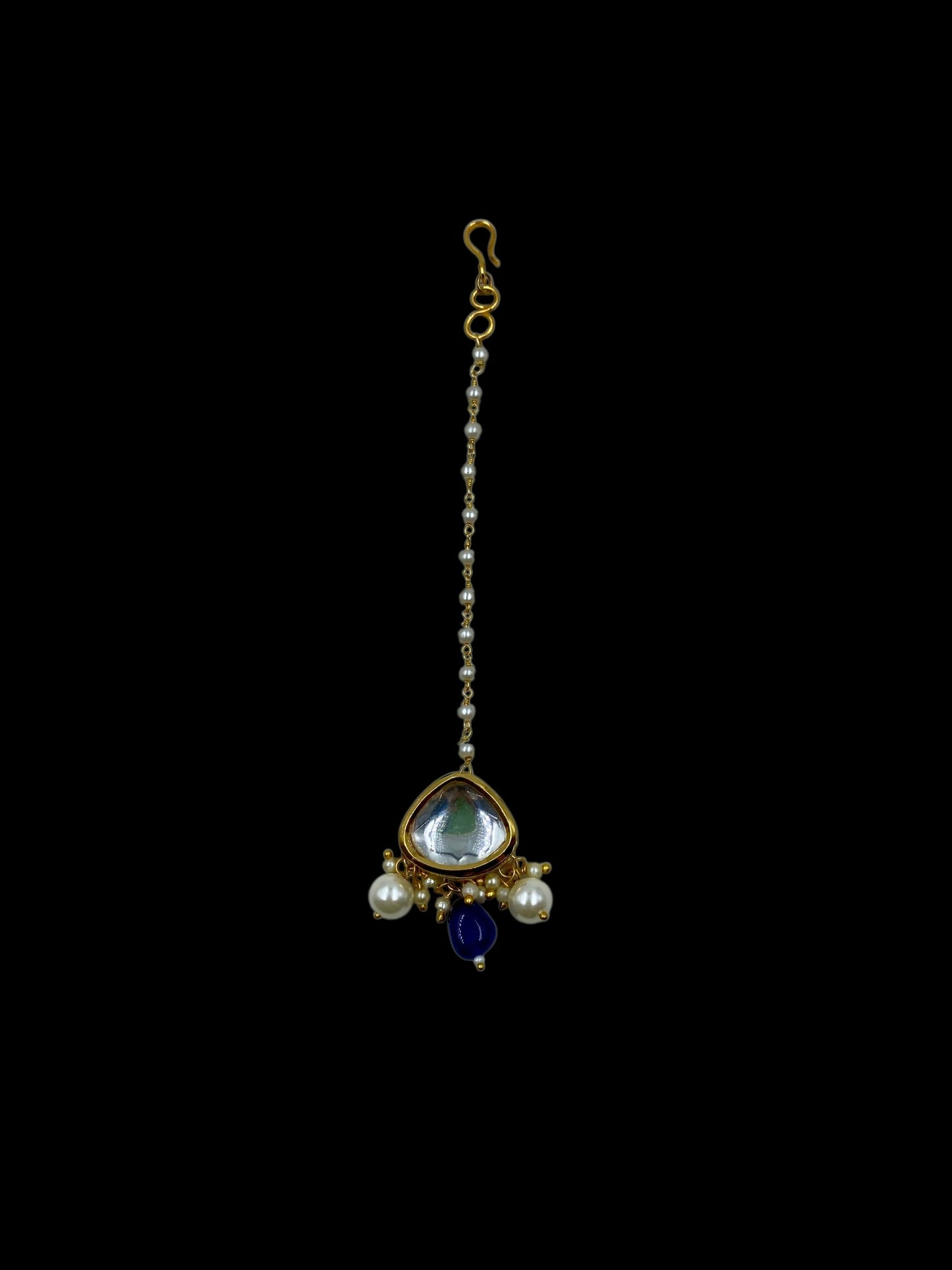 Kundan With Blue & White Pearl Drop
