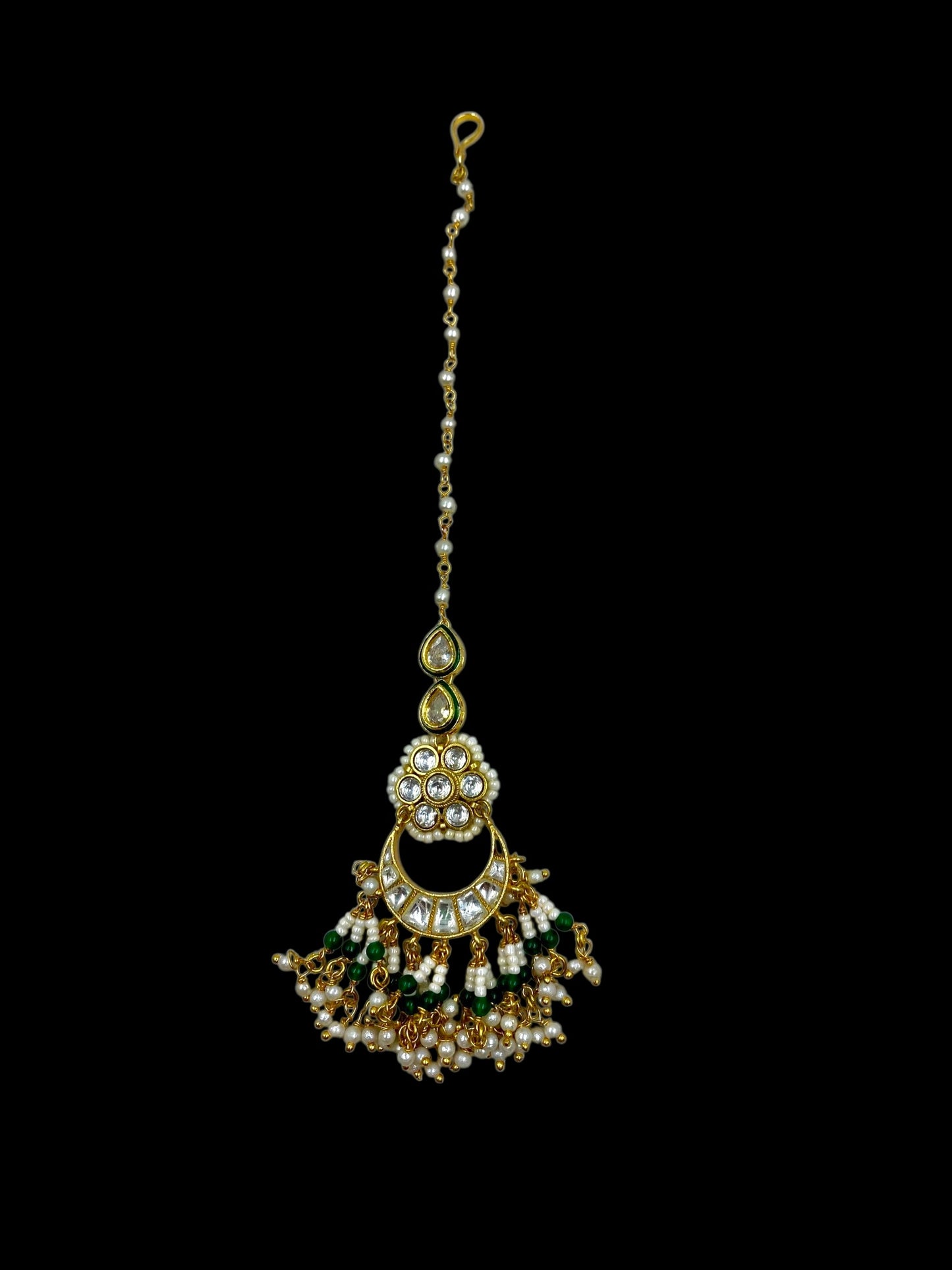 Green & White Pearl Drop Mangtika
