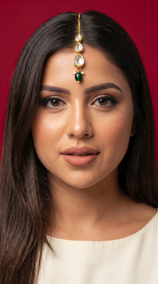 Kundan Mangtika With Green Drop
