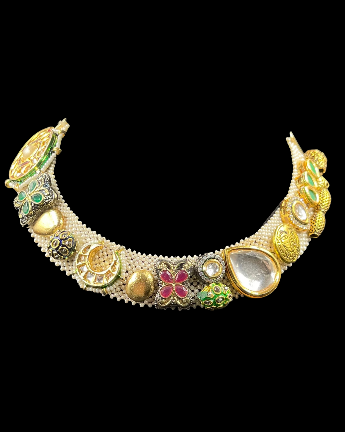 Traditional Statement Pearl Patri Necklace with Kundan Accents