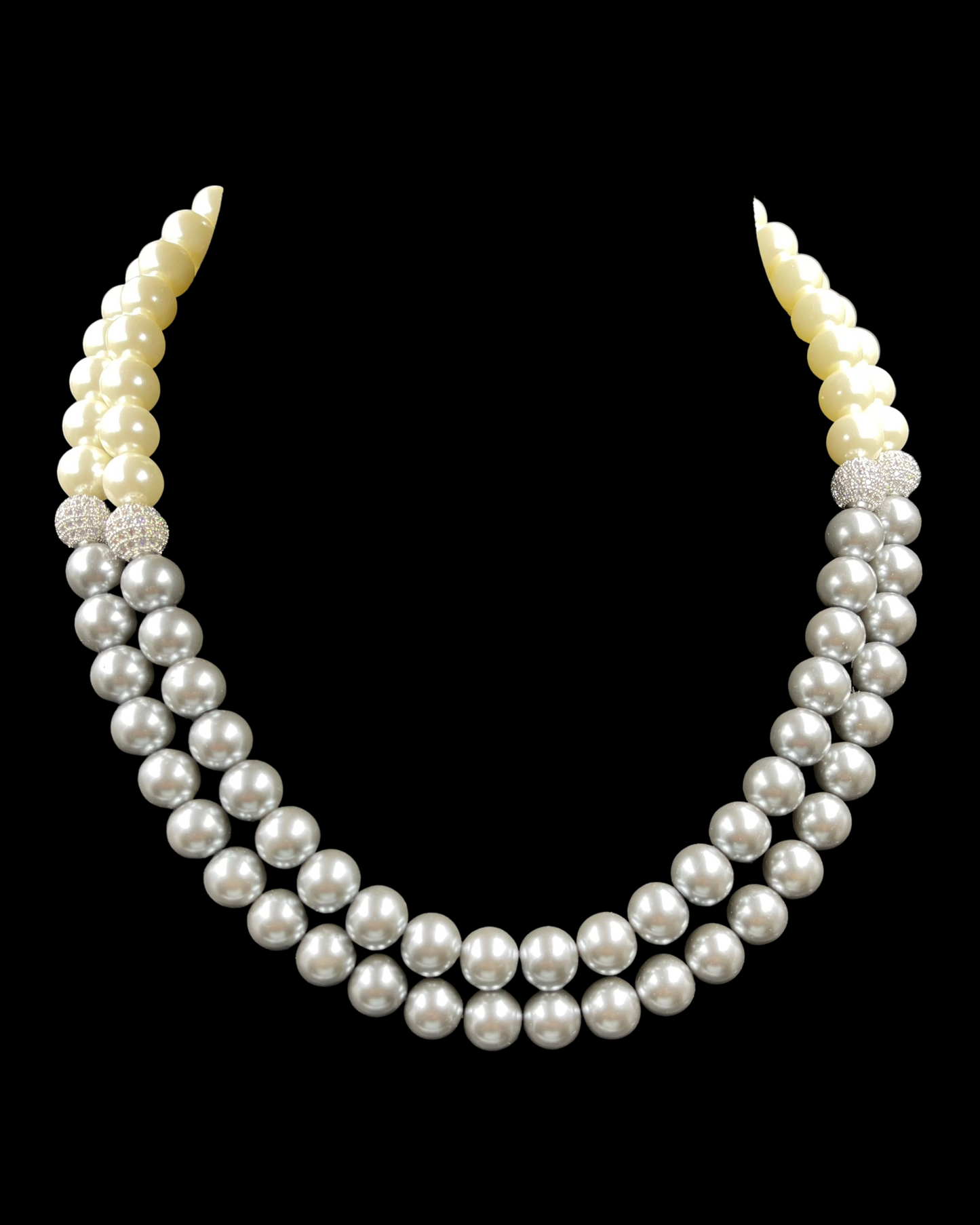 Double Line Grey & White Shell Pearl Necklace