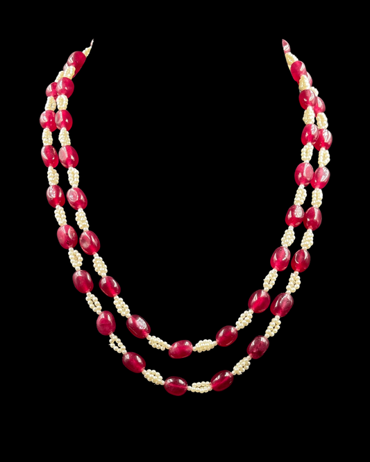 Red Quartz & Pearl Double Line String