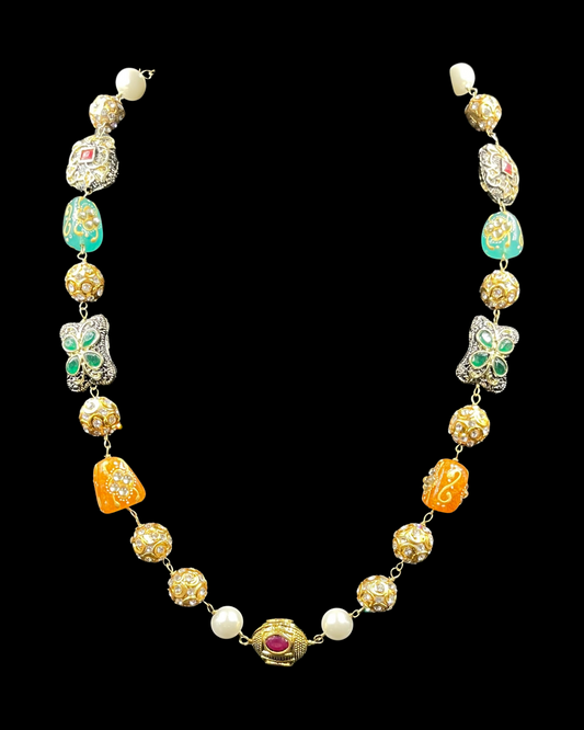 Single Line Shell Pearls and Meenakari Beads Necklace