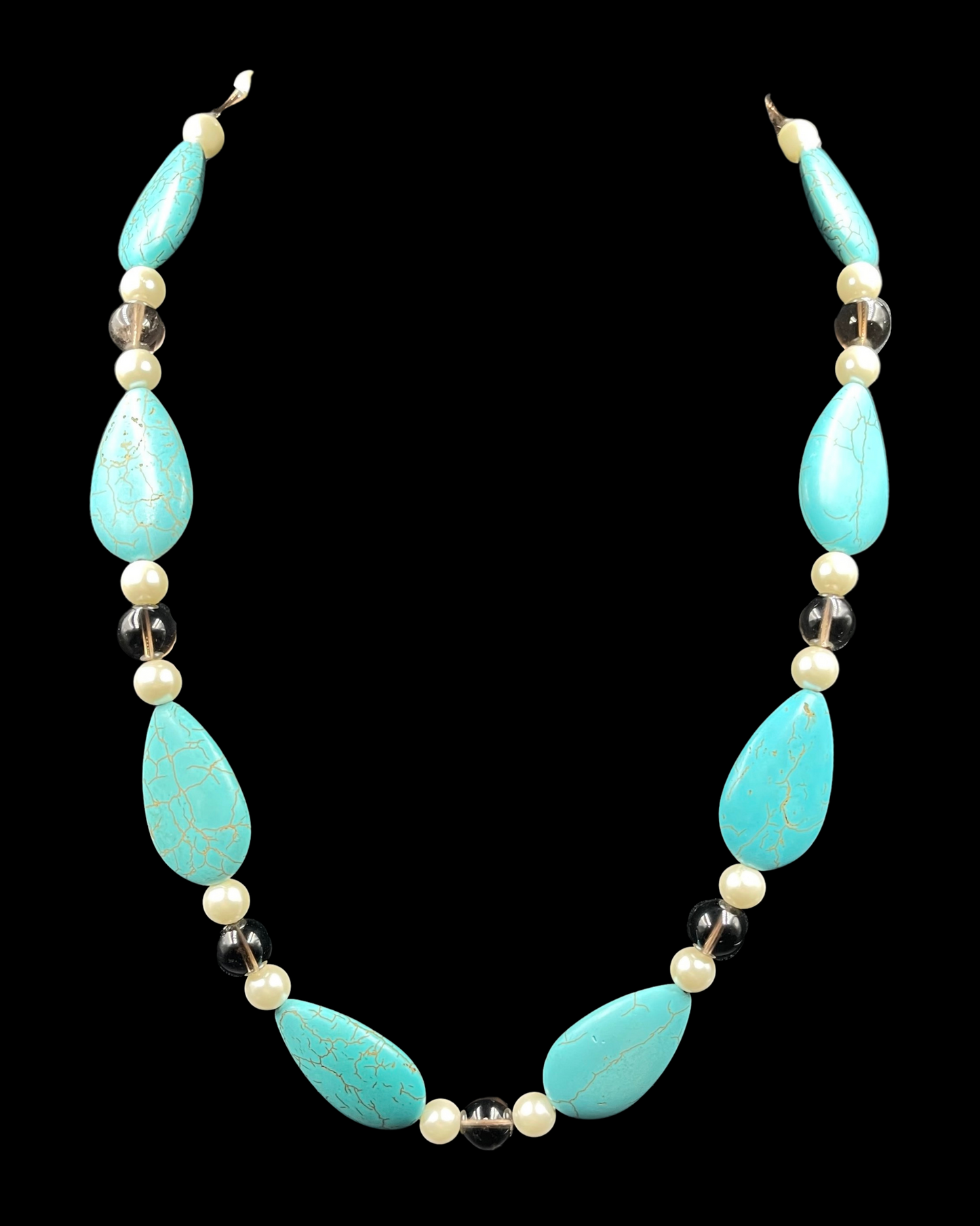 Single Line Turquoise Beads with Smoky Topaz and Shell Pearls