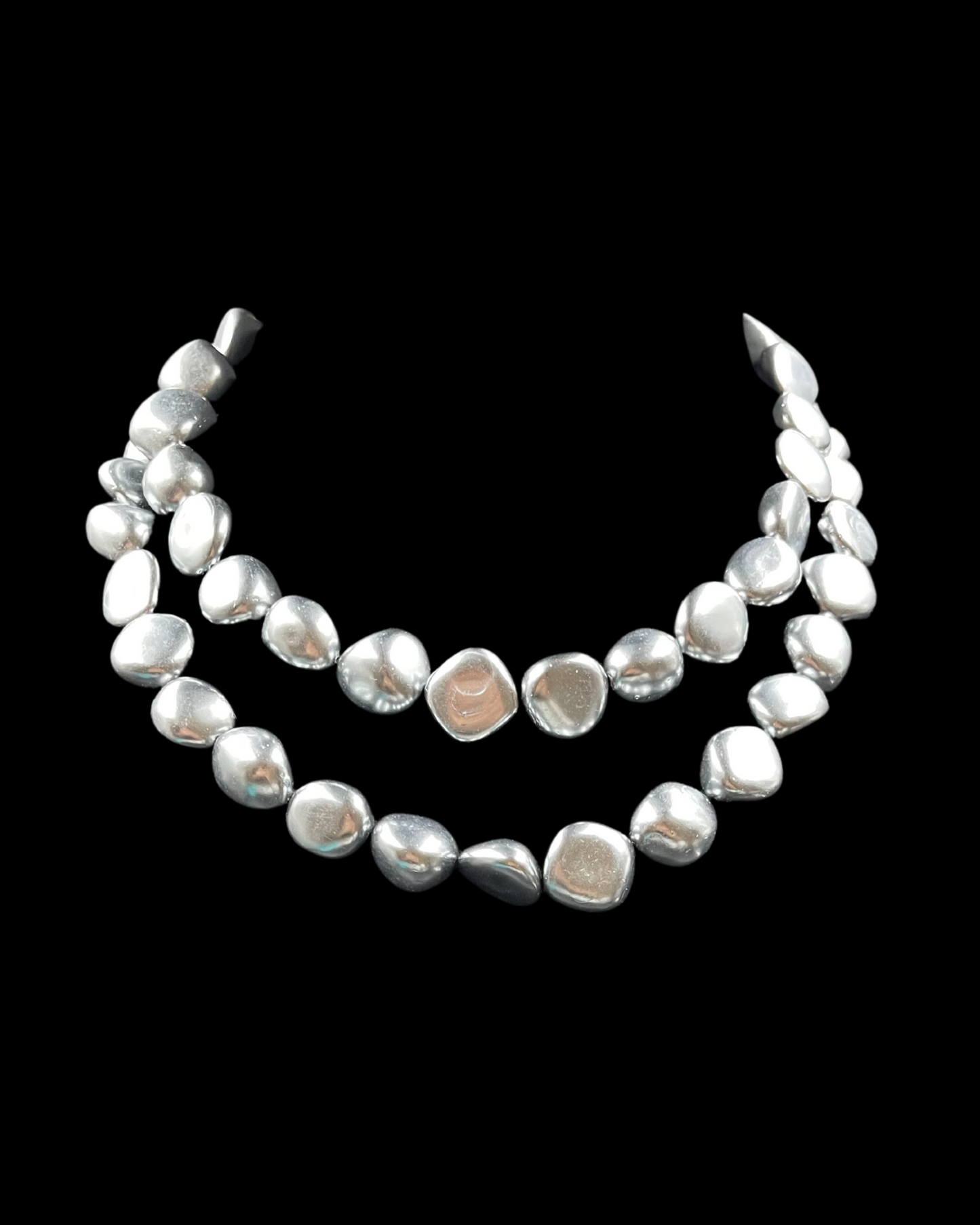 Grey Shell Pearl Double Line Statement Necklace