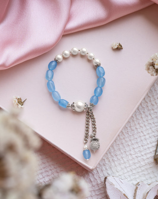 Island Blue Pearl Bracelet with Tassels