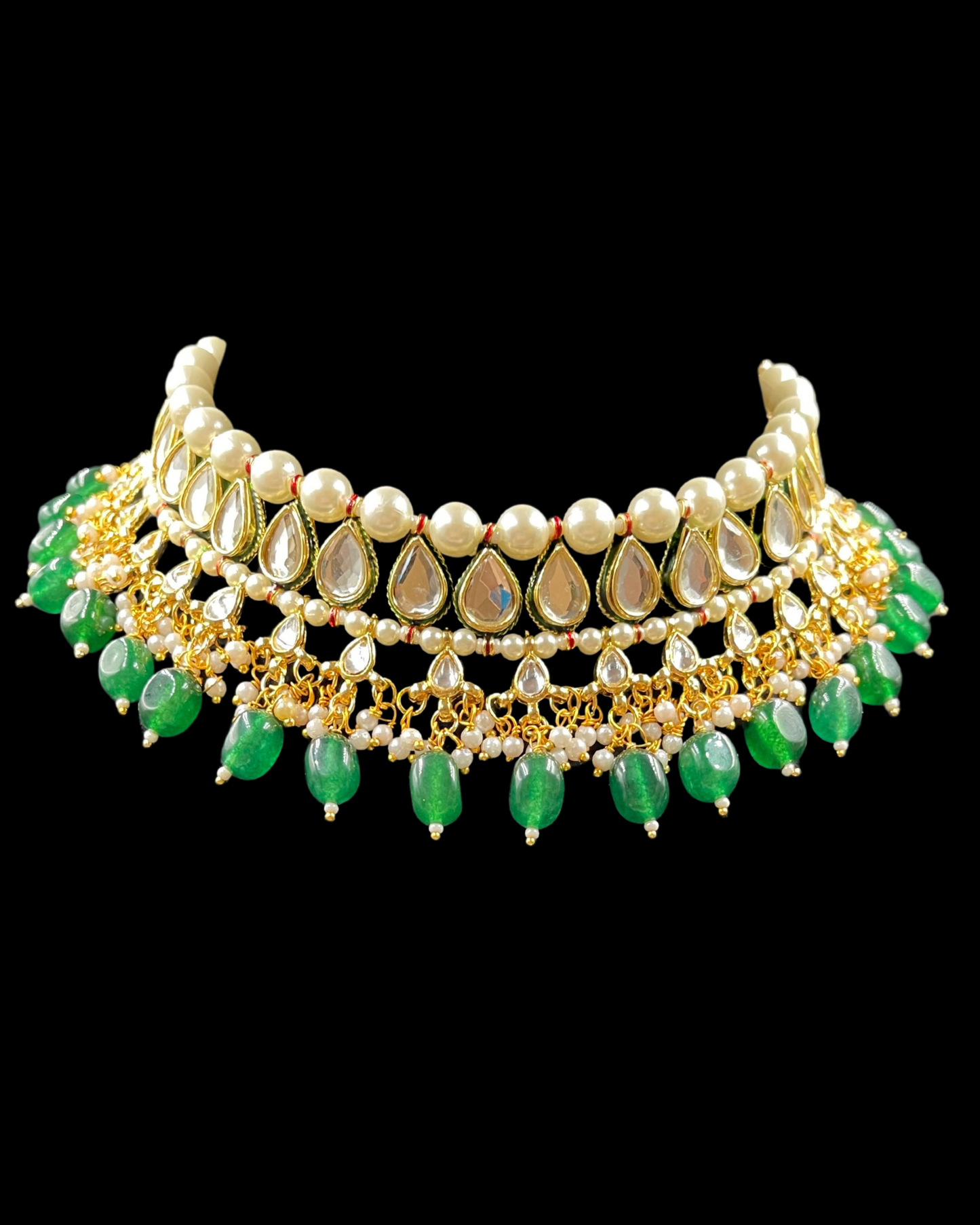 Green Quartz and Kundan Necklace with Earrings