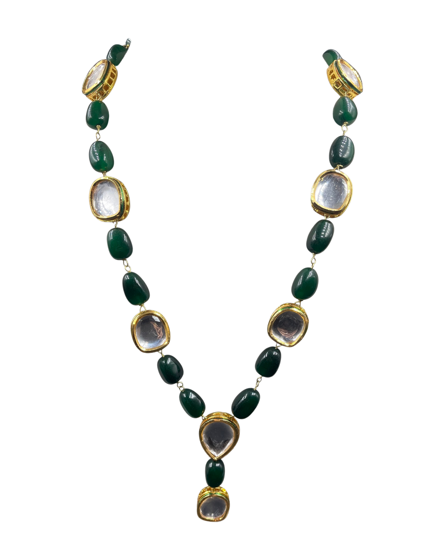 Single Line Kundan and Green Quartz Necklace