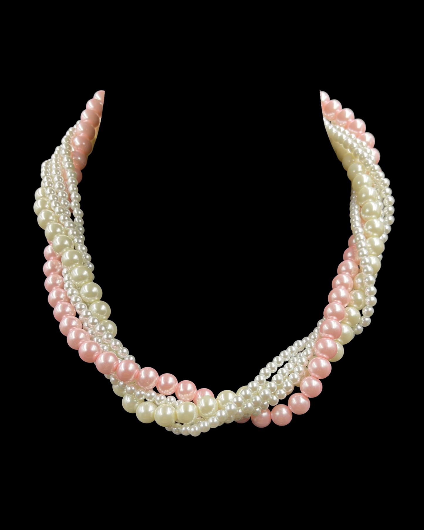 Pink and White Pearl Twisted Necklace