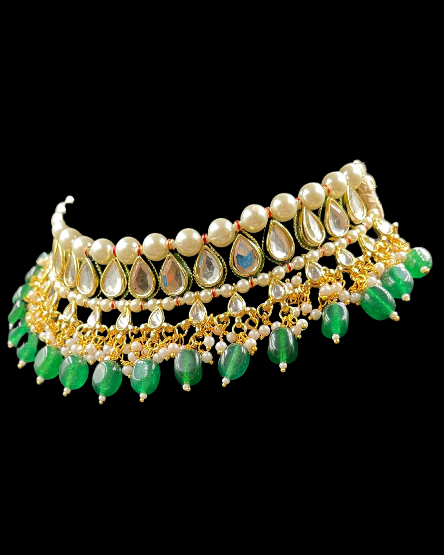 Green Quartz and Kundan Necklace with Earrings