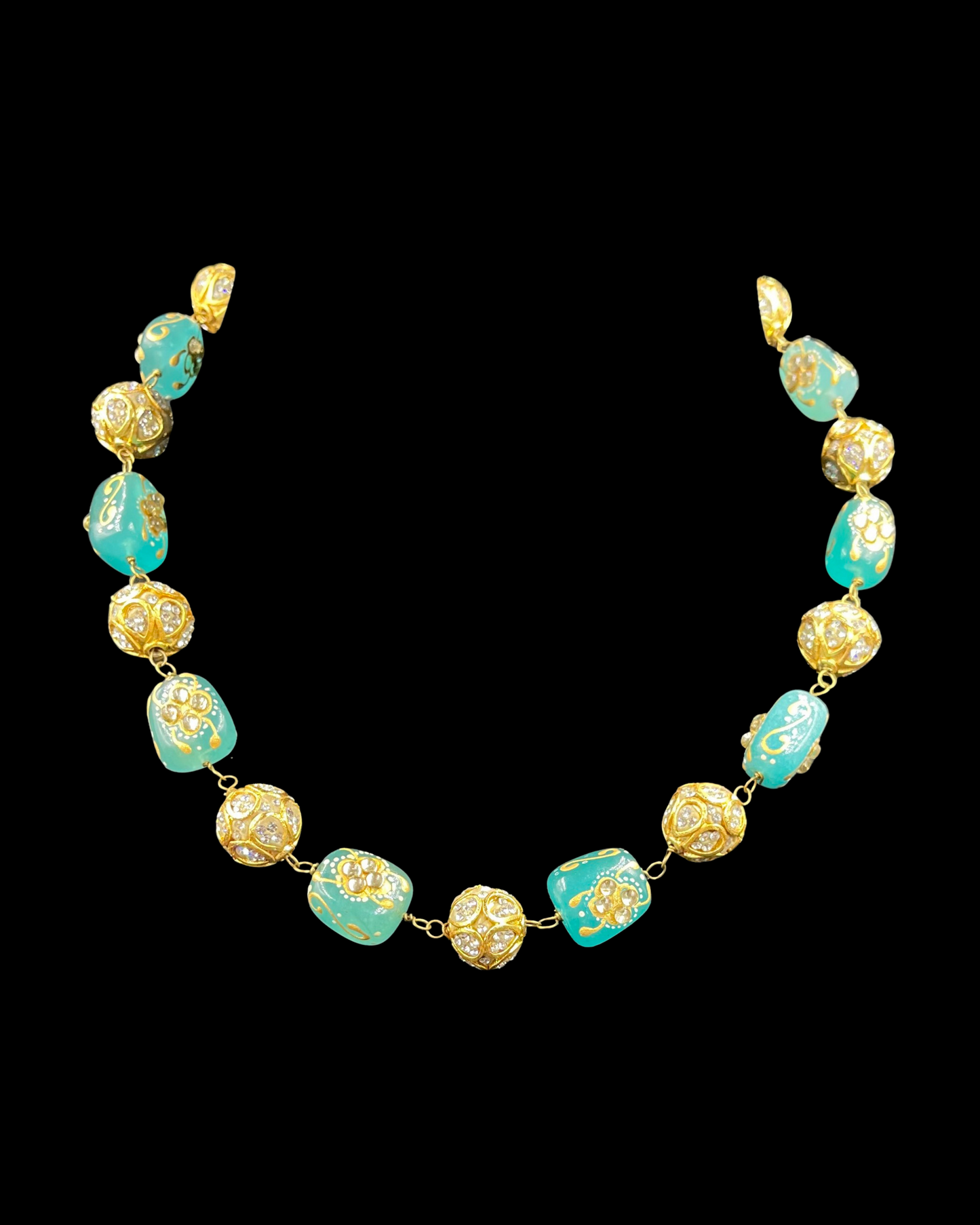 Meenakari Green Beads and Gold Balls Short Necklace