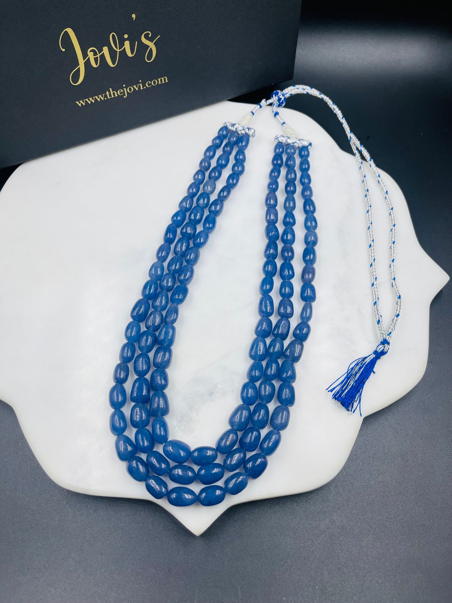 Statement Sapphire Blue Quartz Triple Line Necklace