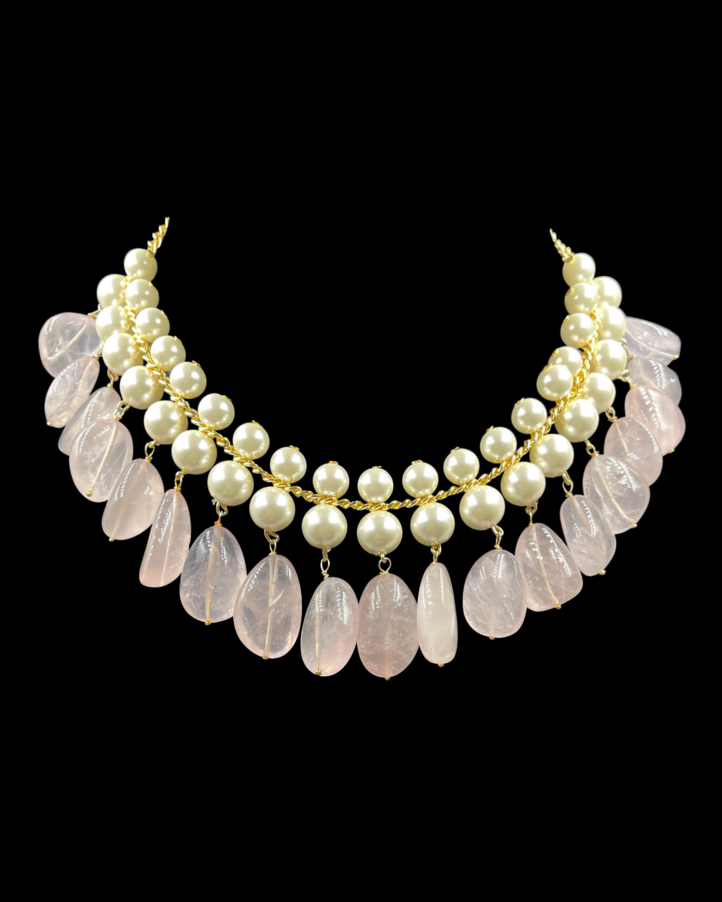 Shell Pearl & Rose Quartz Short Necklace