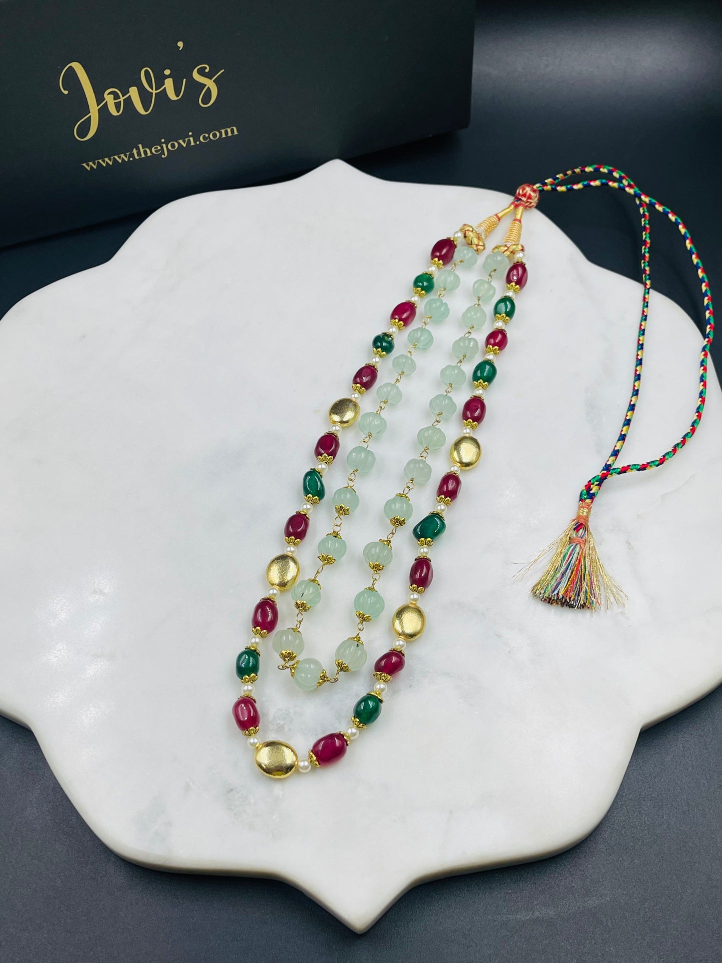 Traditional Green and Red Double Line Necklace