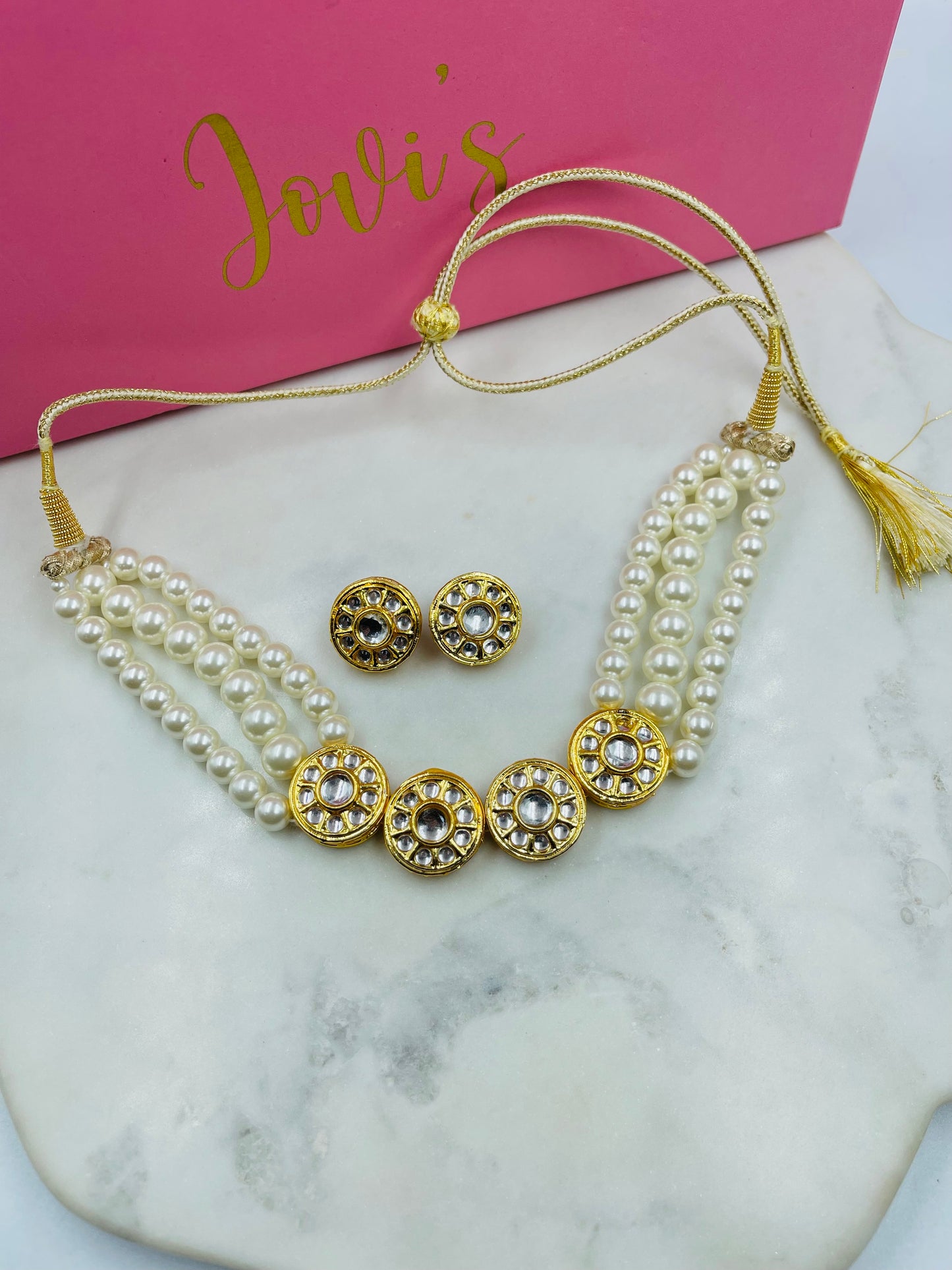 Traditional Kundan and Pearl Choker with Earrings