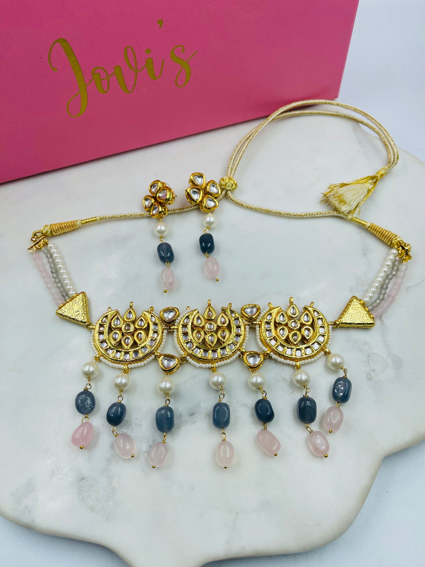 Pastel Kundan Choker with Earrings