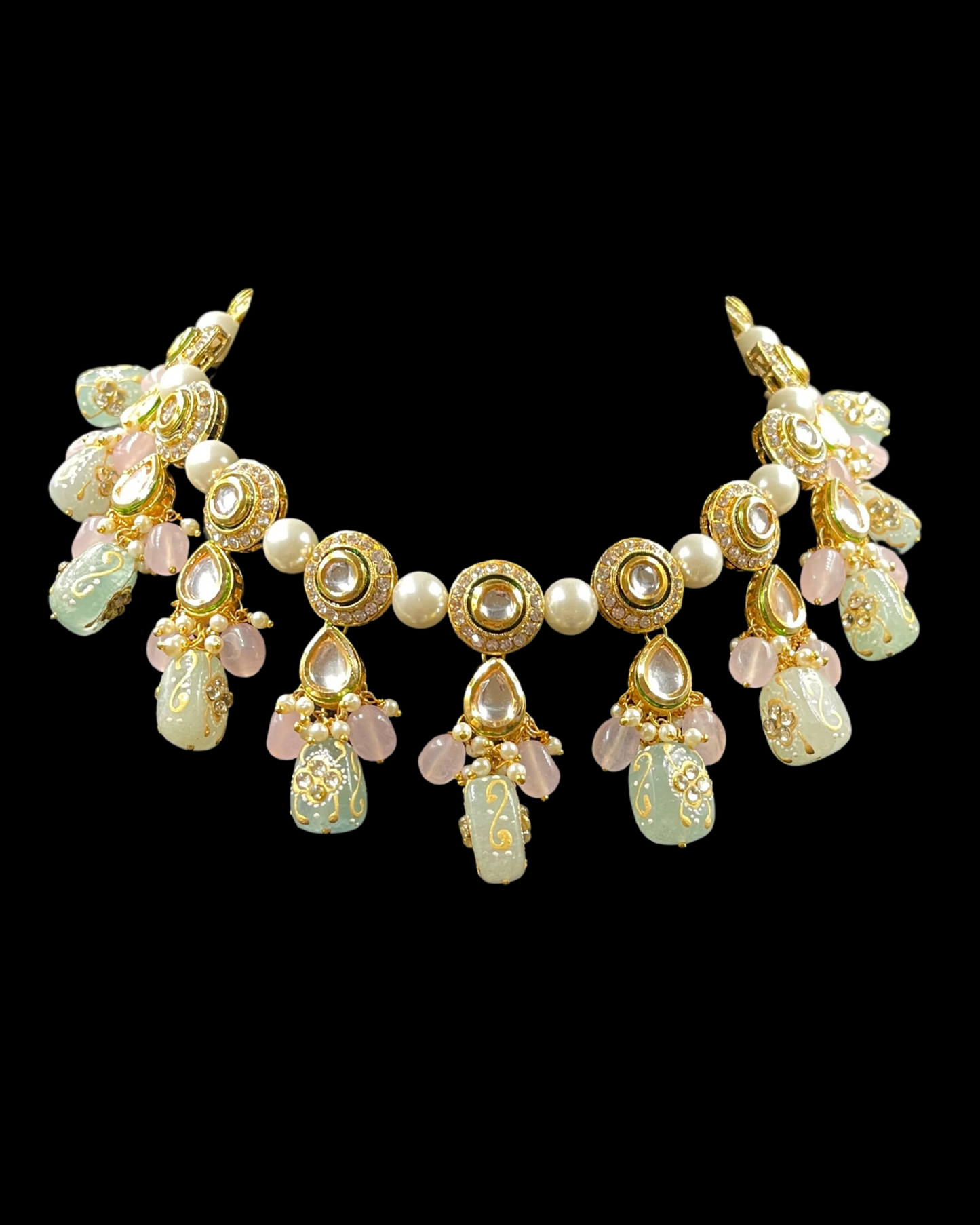 Pastel Kundan Meenakari Necklace with Earrings