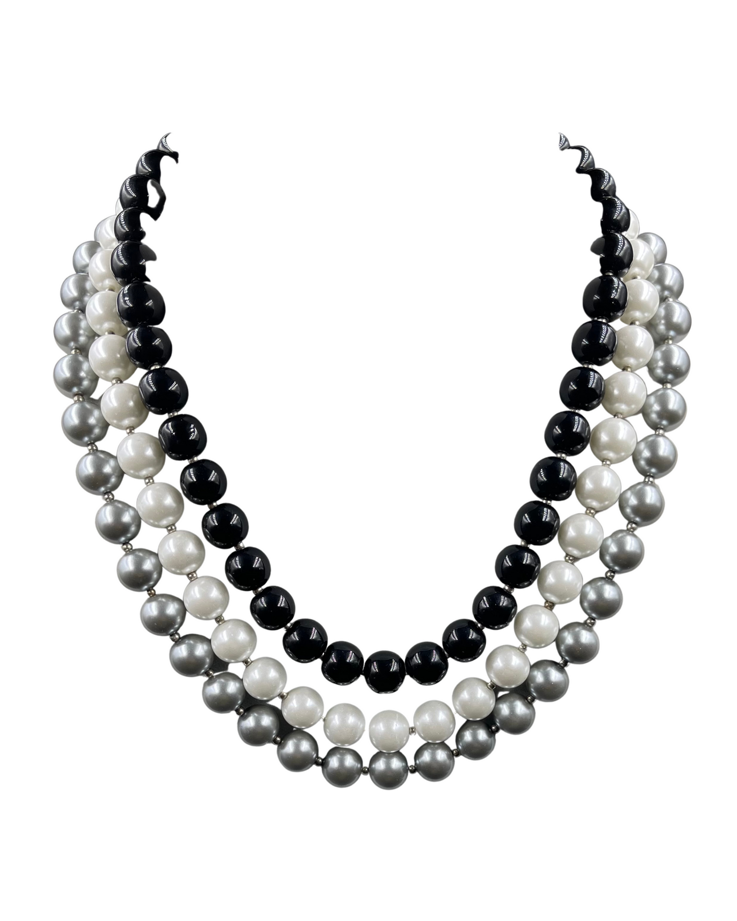 Shell Pearl & Onyx Triple Line Necklace