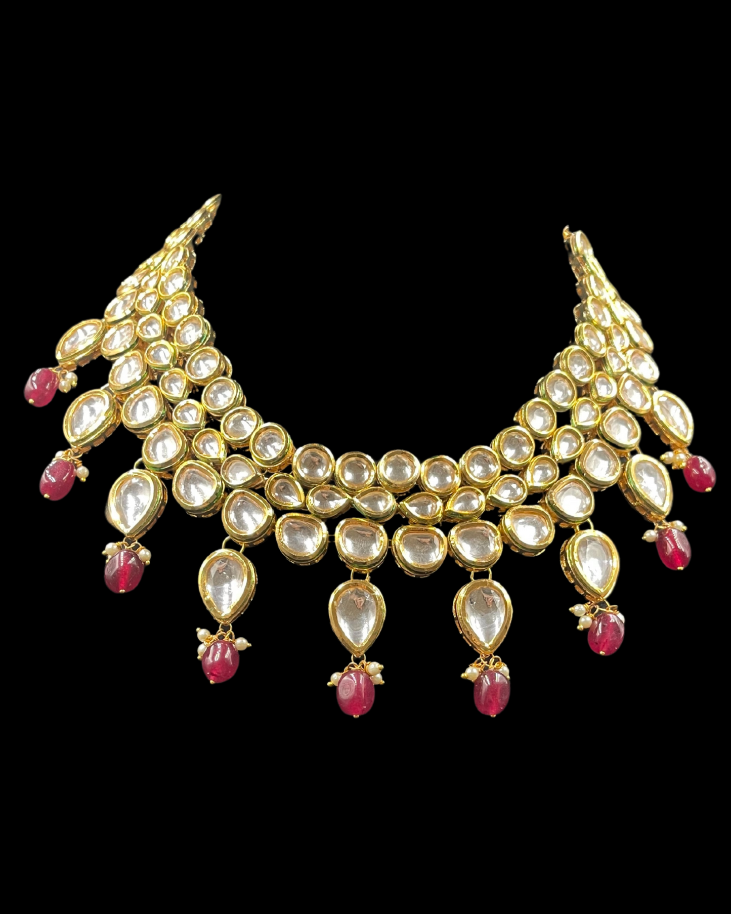 Red Kundan Necklace with Earrings