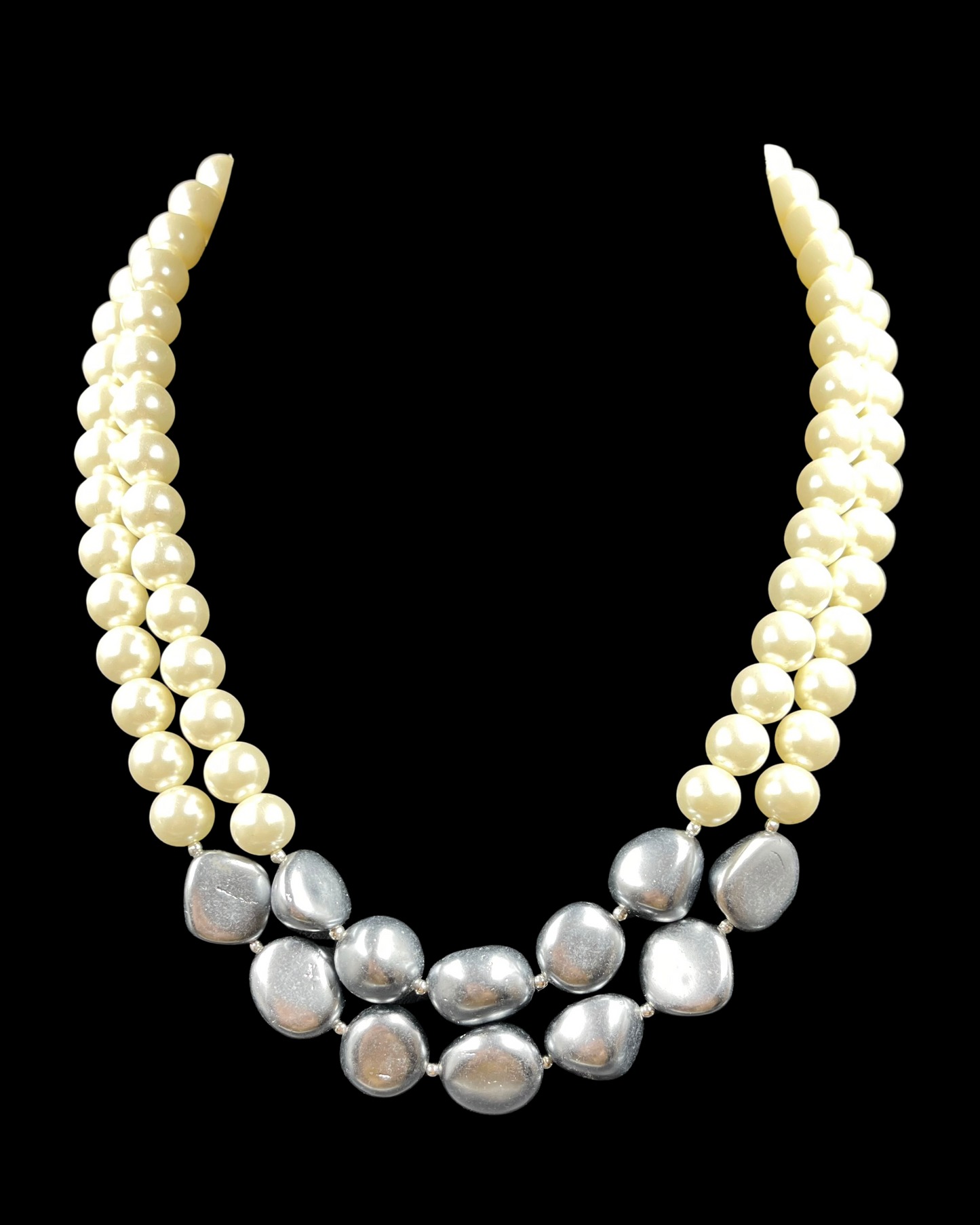 Double Line Grey & White Shell Pearl Necklace