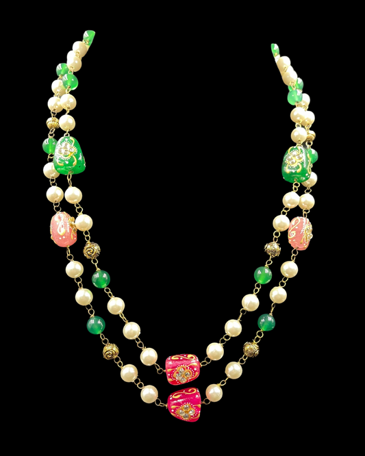 Traditional Pearl, Onyx and Meenakari Necklace