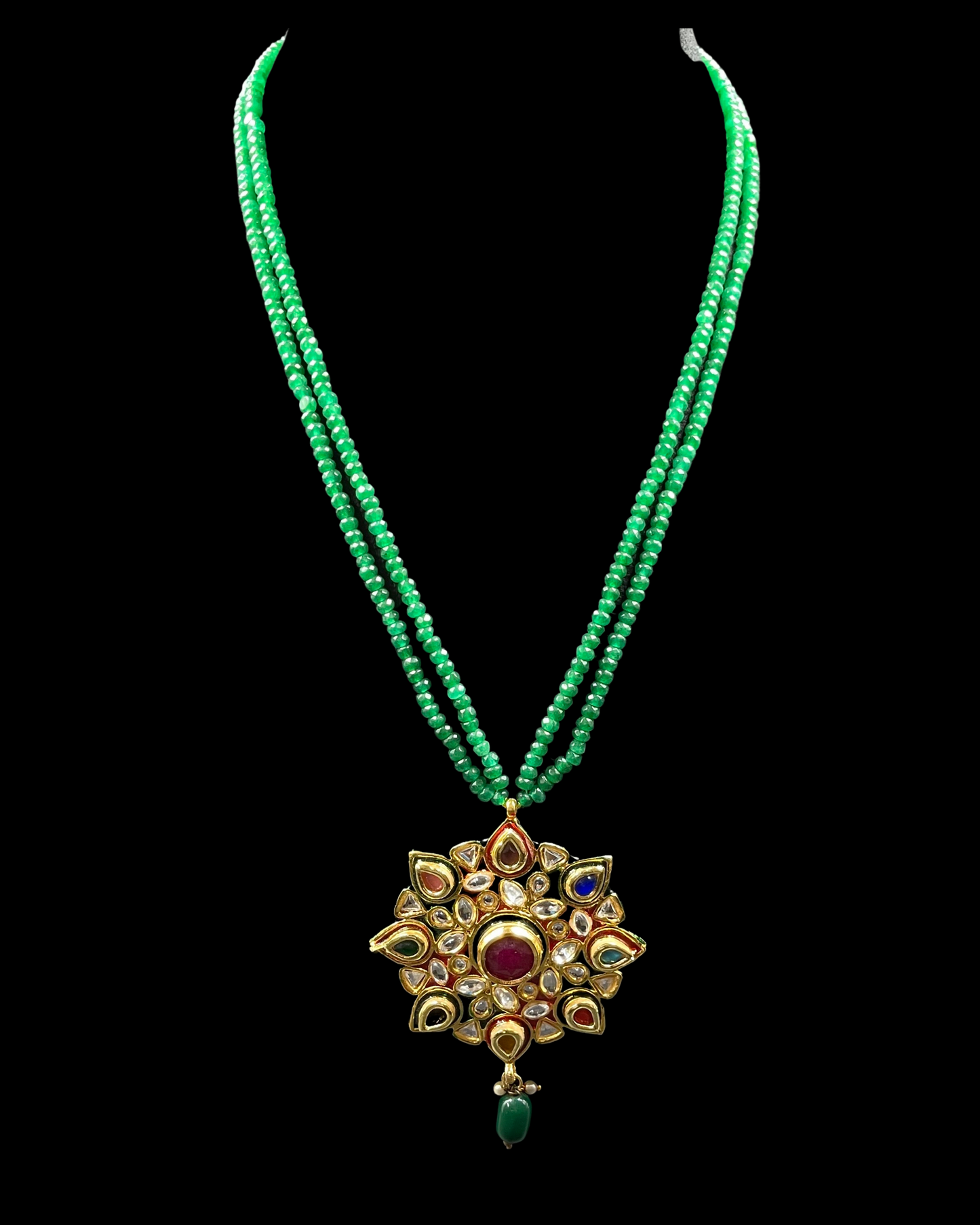 Navratan Kundan & Green Jade Necklace with Earrings