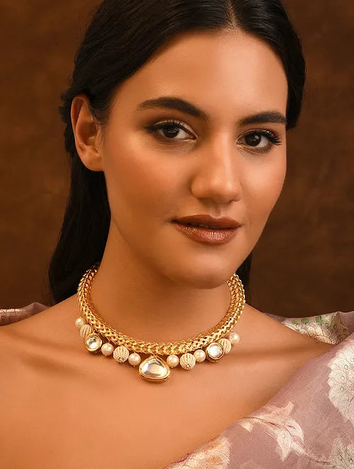 Kundan and Shell Pearl Golden Hasli