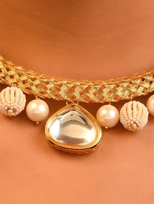 Kundan and Shell Pearl Golden Hasli