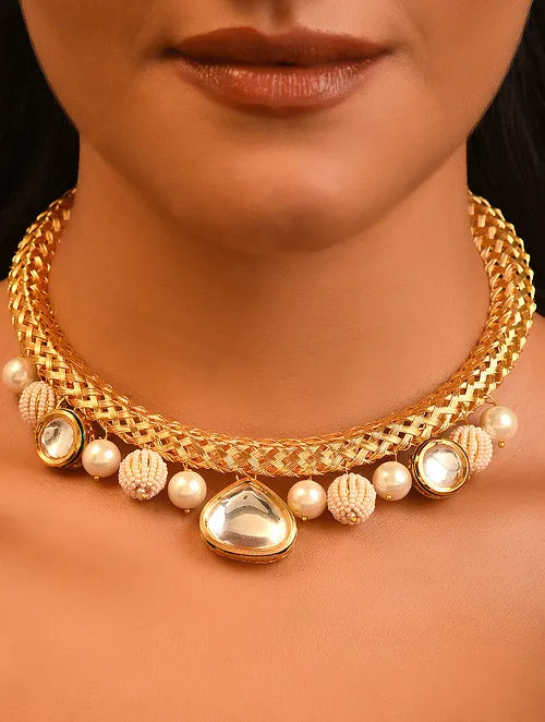 Kundan and Shell Pearl Golden Hasli