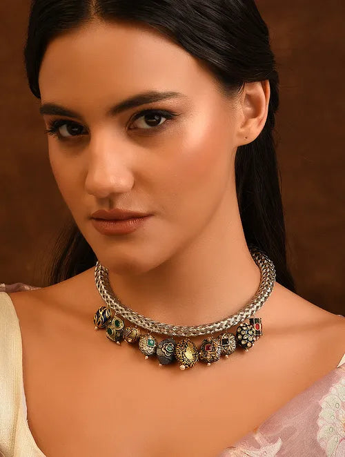 Multicolor Dual Tone Handcrafted Hasli Necklace