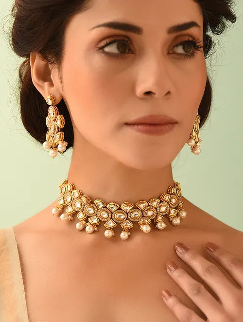 Designer Pearl and Kundan Choker with Earrings