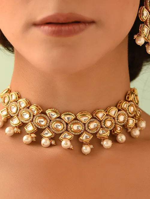 Designer Pearl and Kundan Choker with Earrings