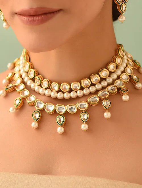 Elegant Pearl and Kundan Choker with Earrings